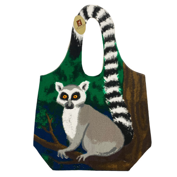 Handbags - NWT Hand Painted Lemur Kidcore Quirky Top Handle Tote Bag